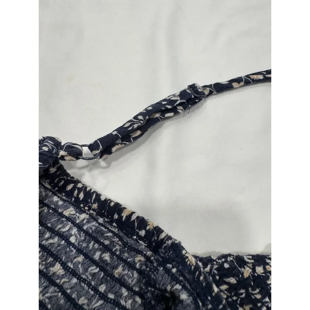 Old Navy Smocked Jersey Cami Jumpsuit XL Blue Ditsy Floral Square Neck Spaghetti - Picture 10 of 12